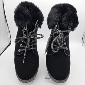 G.N.D. womens black faux suede fur trimmed boots size 6 new in box